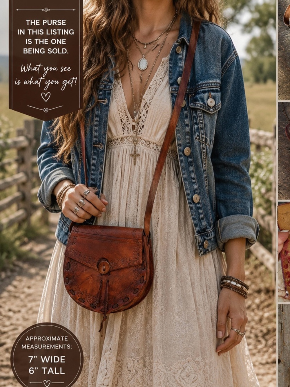 Vintage Handmade Leather Mini Crossbody Bag Boho Festival Saddle Bag Brown-Red